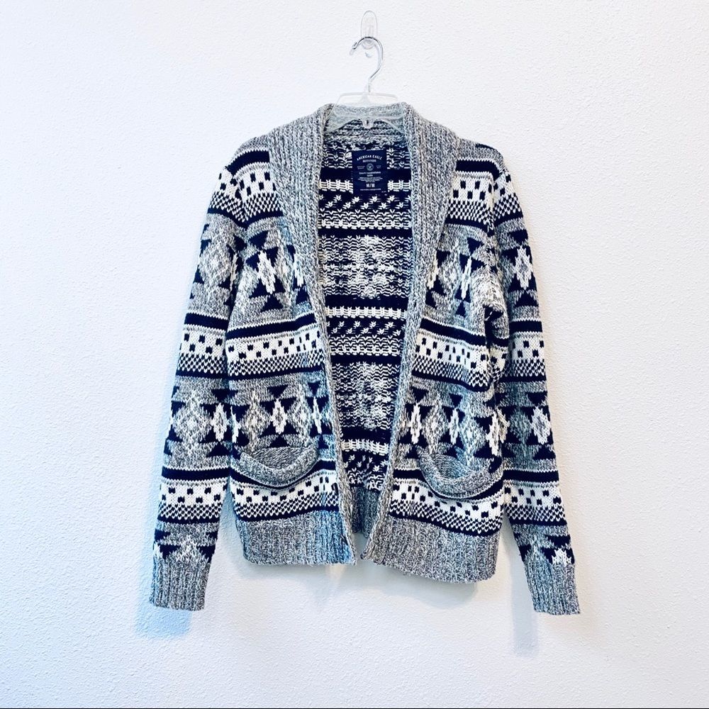 American Eagle Chunky Knit Cardigan Aztec Gray M